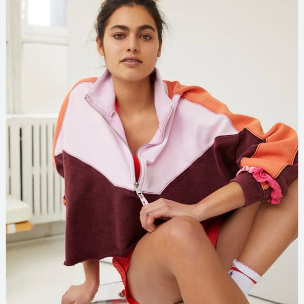 Free People Movement Split Second Half Zip Pullover in Fig Jam Combo Color